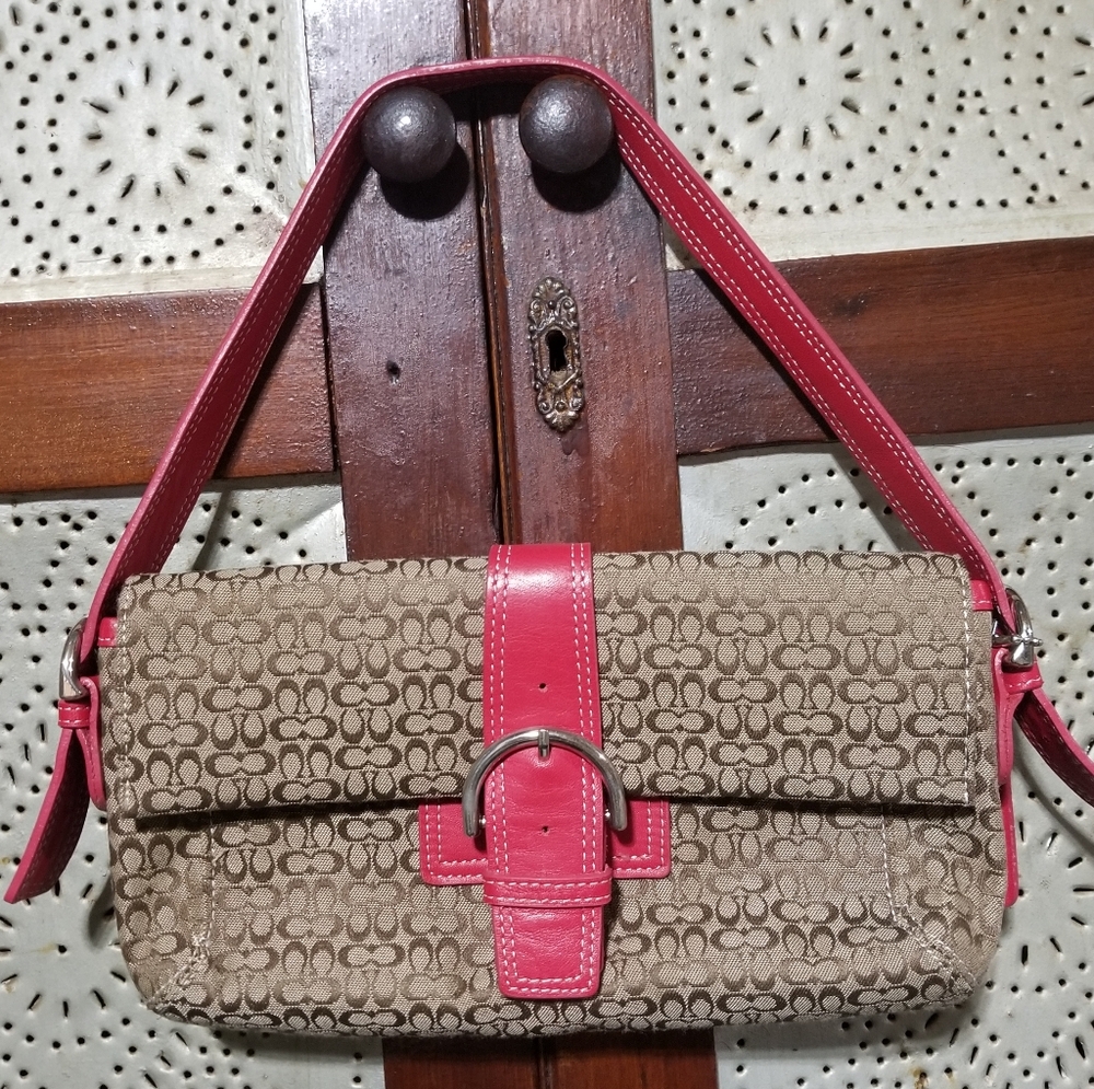 Coach Tan and Red Monogram small bag, Y2K vintage